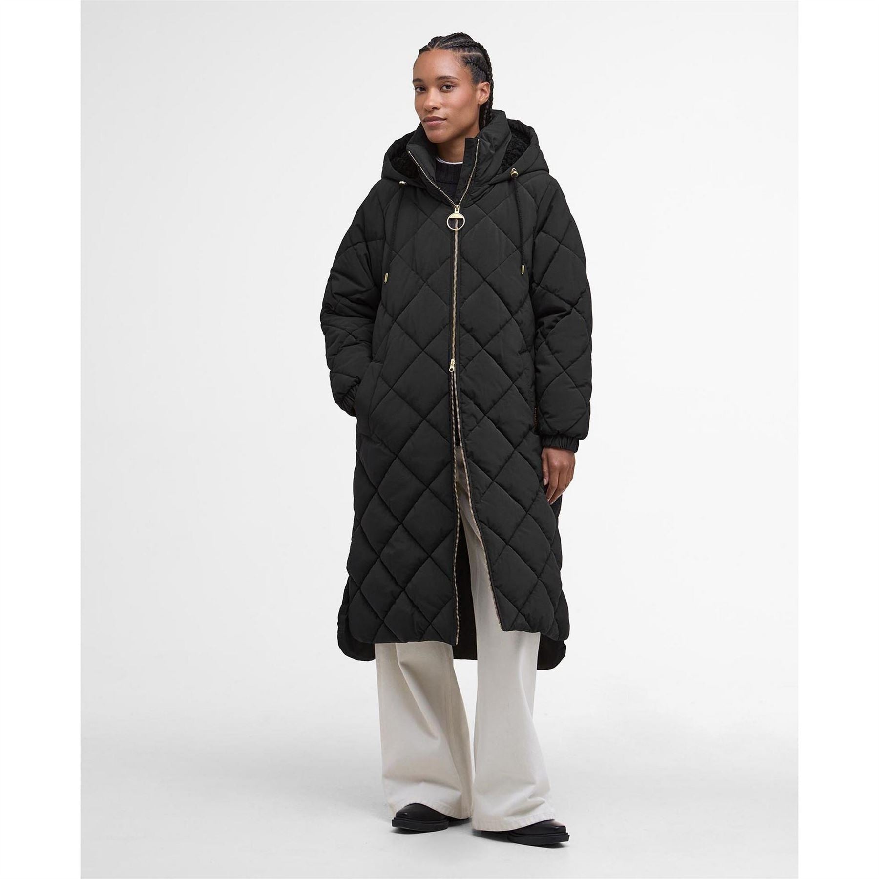 Barbour Kirkton Diamond Quilted Hooded Long Puffer Jacket