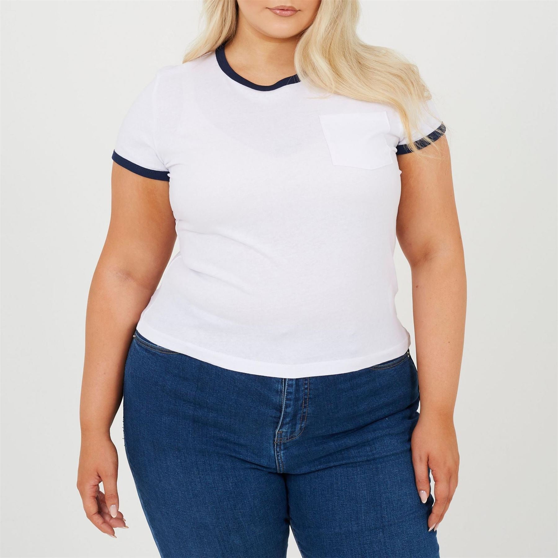 Brave Soul Plus Size Short Sleeve T Shit With Contrast Neck And Sleeve Rib And Pocket