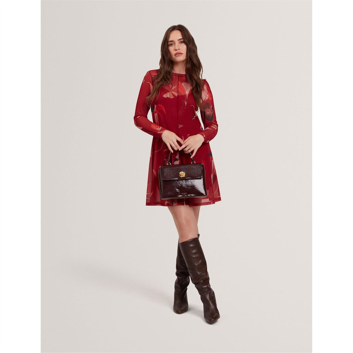 Ted Baker Print Crew Neck Long Sleeve Mini Dress