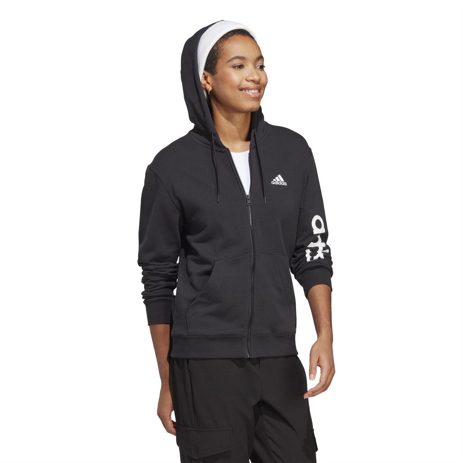 adidas Womens Essentials Linear Full Zip French Terry Hoodie