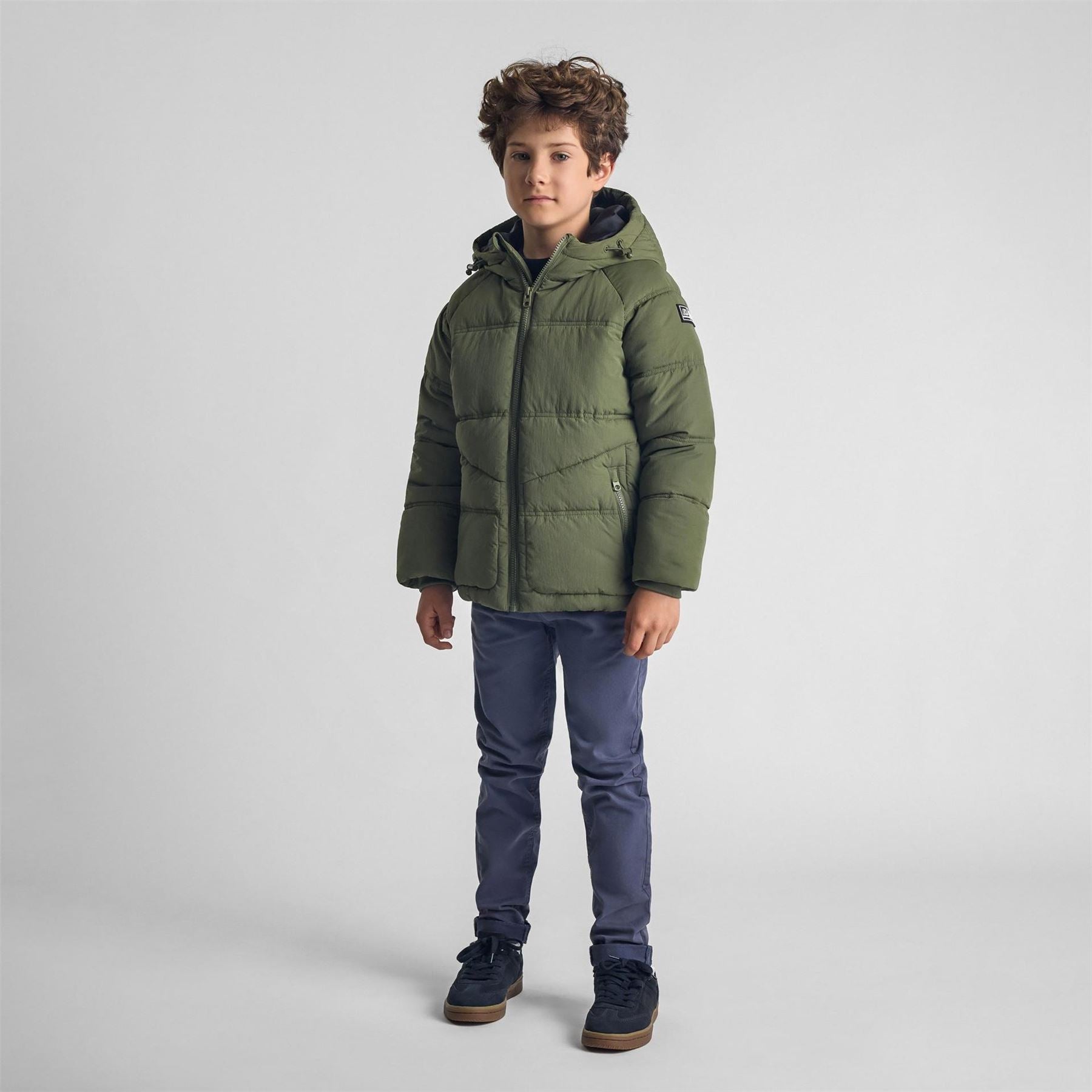 Minoti Boys Quilted Jacket With Hood And Zip Pockets Khaki