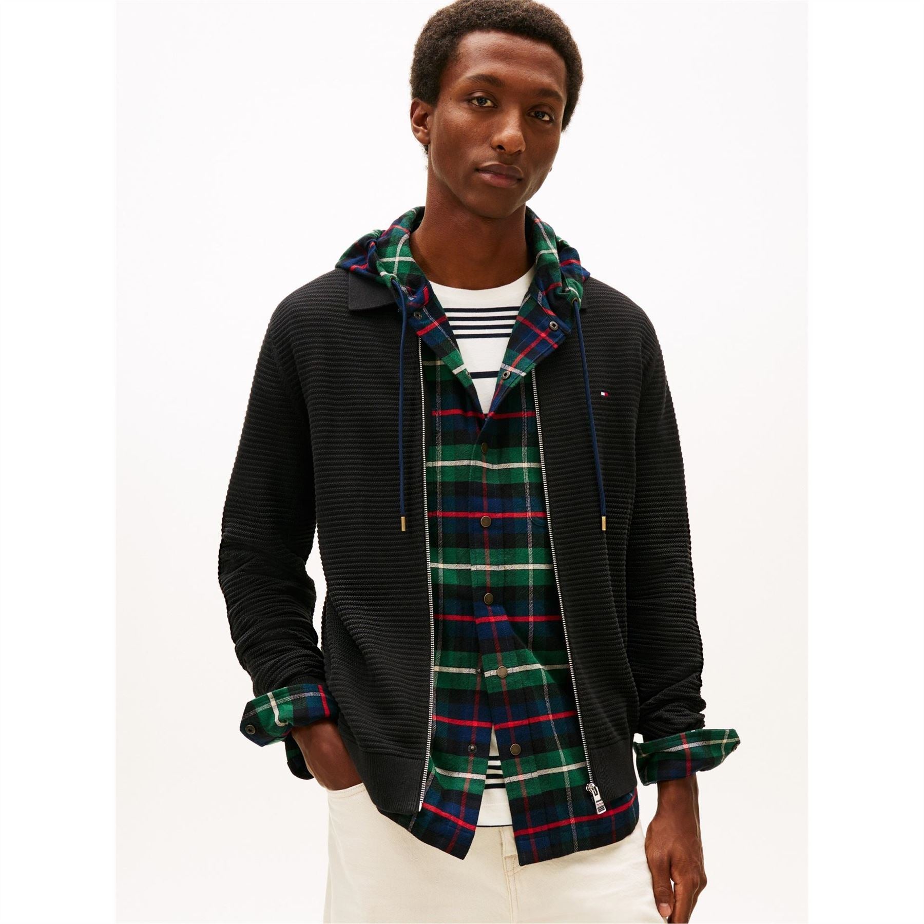 Tommy Hilfiger Textured Full Zipper Zipped Pocket Ribbed Cuff Jacket