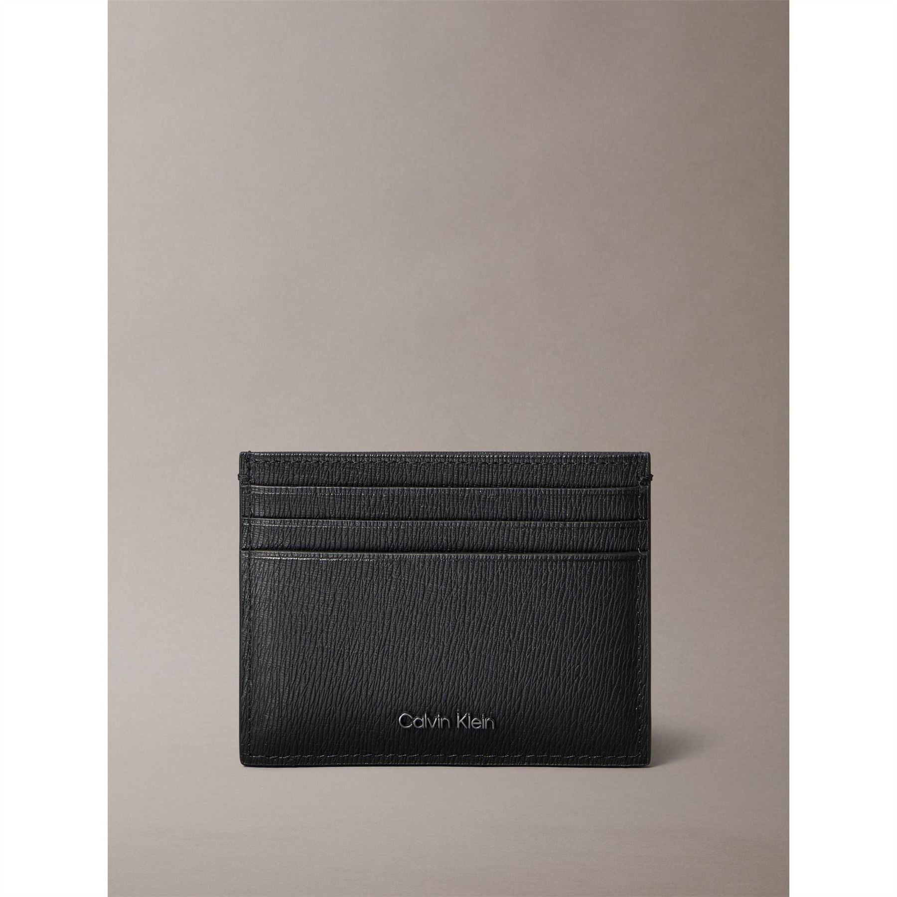 Calvin Klein Textured Card Holder with Silver Tone Hardware
