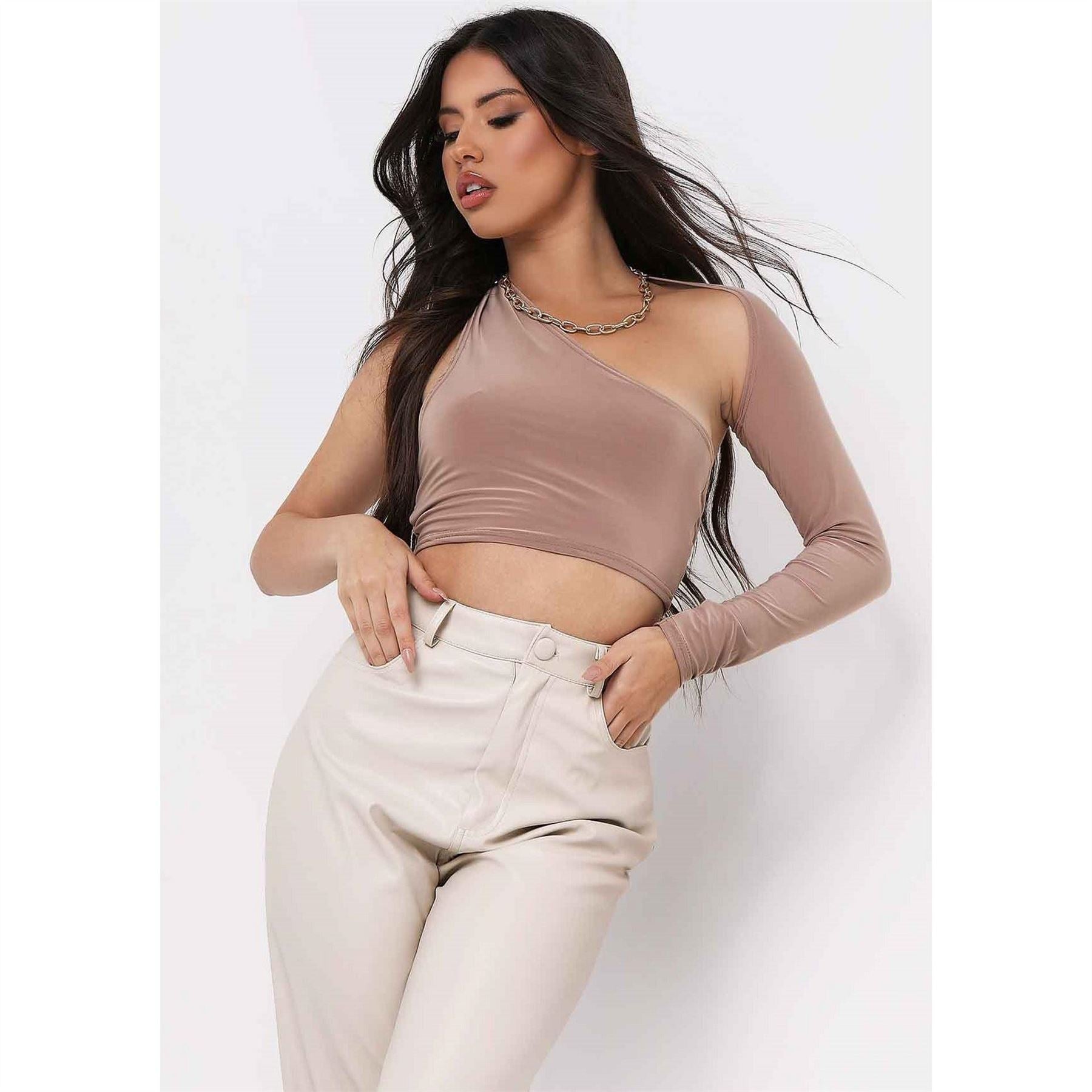 Missy Empire Shoulder Long Sleeve Crop Top