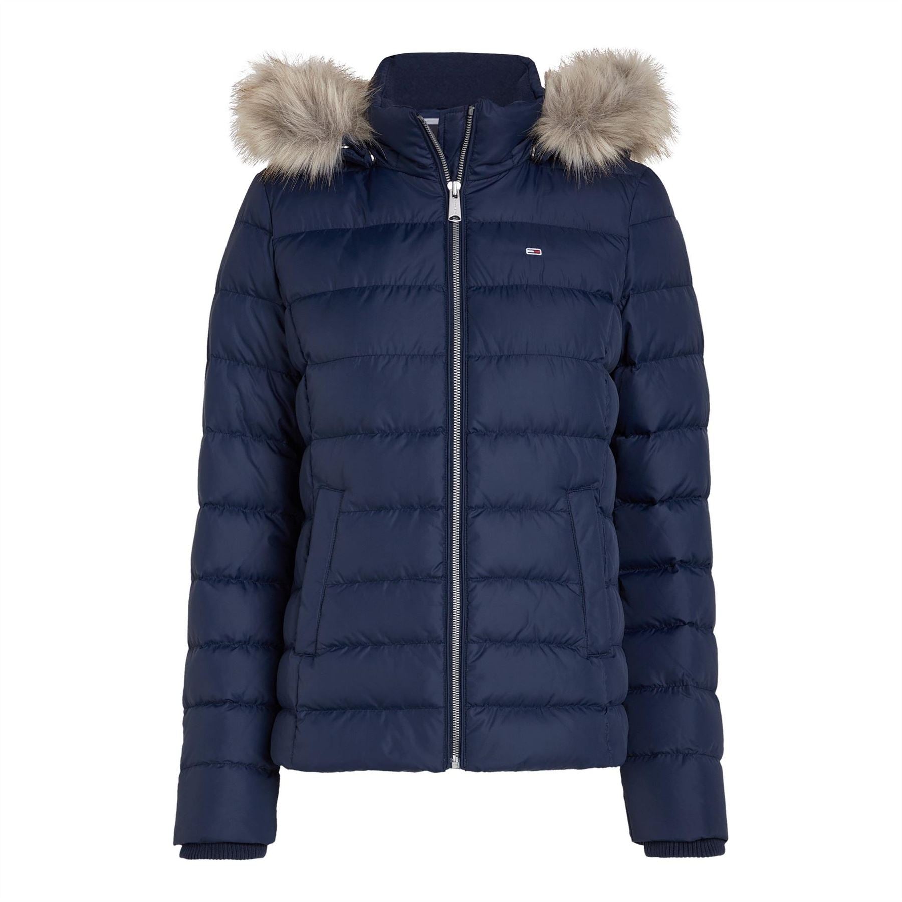 Tommy Jeans Essential Quilted Wind Resistant Faux Fur Hood RDS Down Short Puffer Jacket