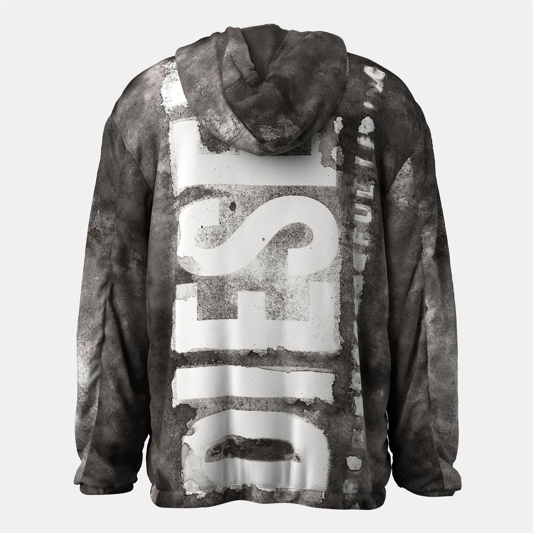 Diesel Wart Marble Patterned Hooded Zipped Pocket Bomber Jacket
