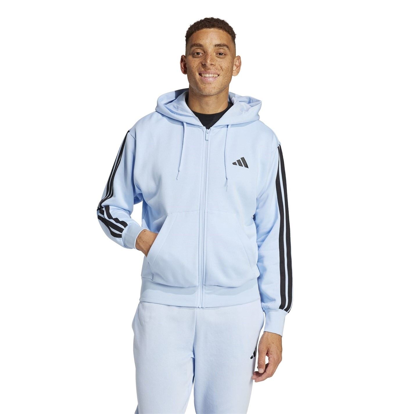 adidas Mens Essentials Fleece 3 Stripes Full Zip Hoodie