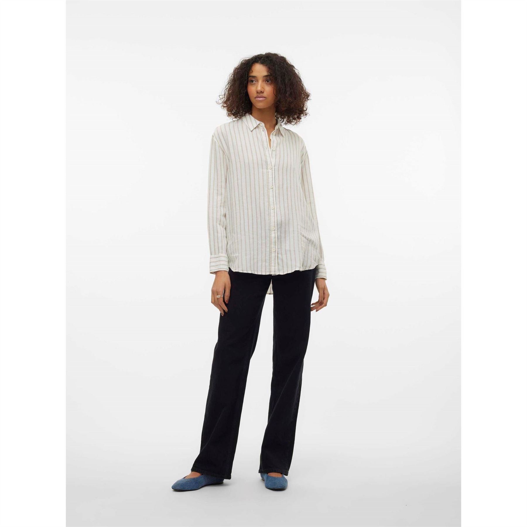 Vero Moda Button Placket Collared Neck Long Sleeve Shirt