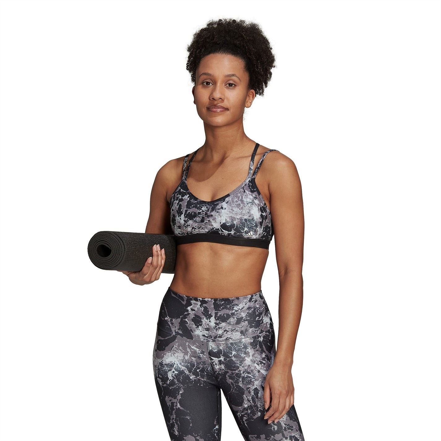adidas Womens Yoga Essentials Studio Light Support Allover Print Low Impact Sports Bra