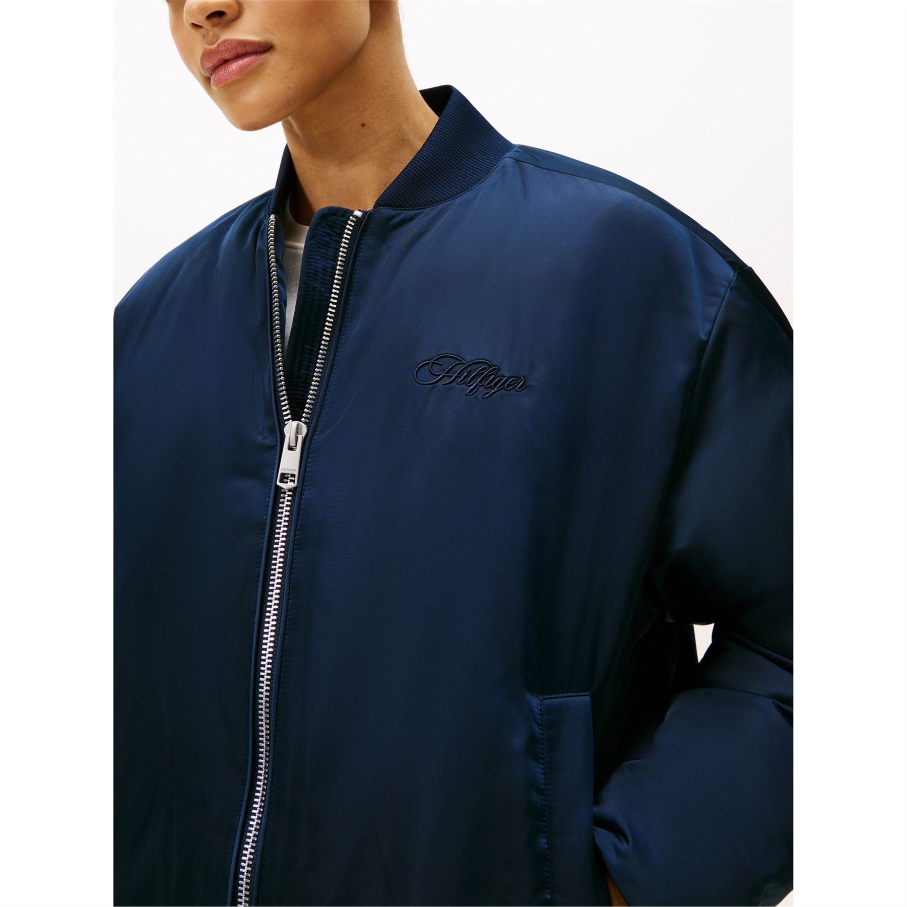 Tommy Hilfiger Ribbed Trim Zip Through Bomber Jacket