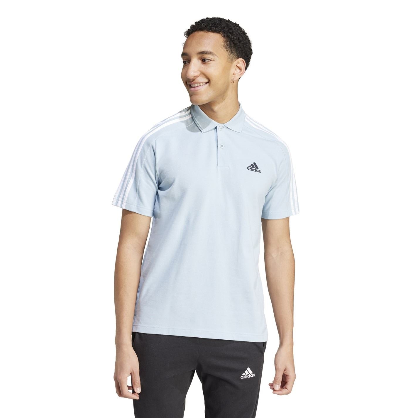 adidas Mens Essentials Cotton 3 Stripes Polo Shirt