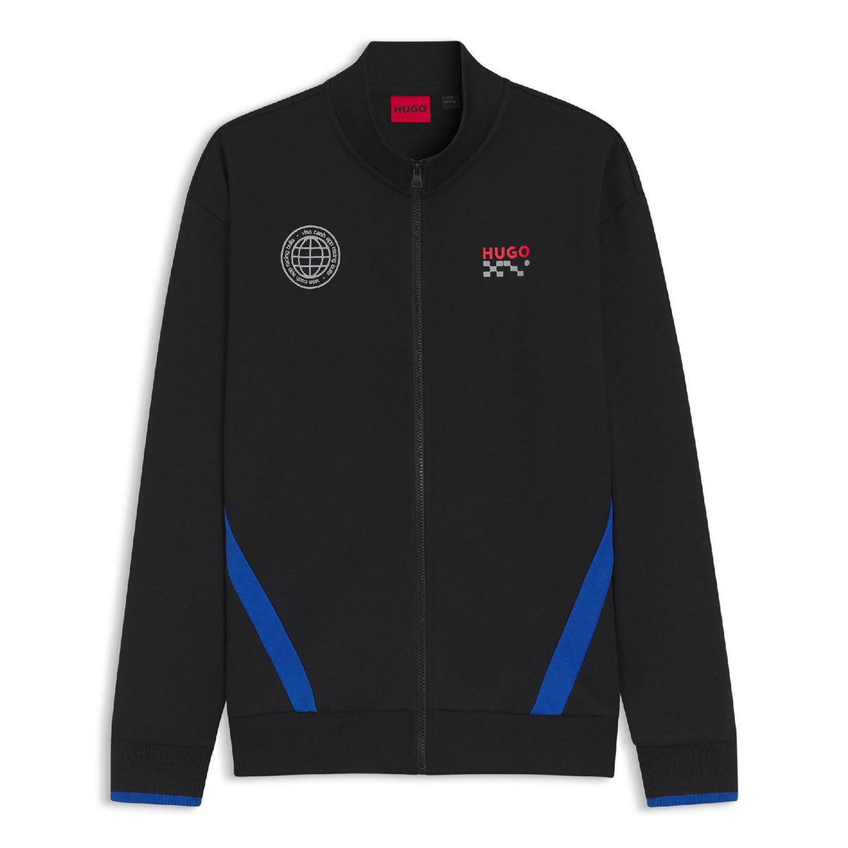Hugo Globe Graphic Crew Neck Bomber Collar Long Sleeve Sweatshirt