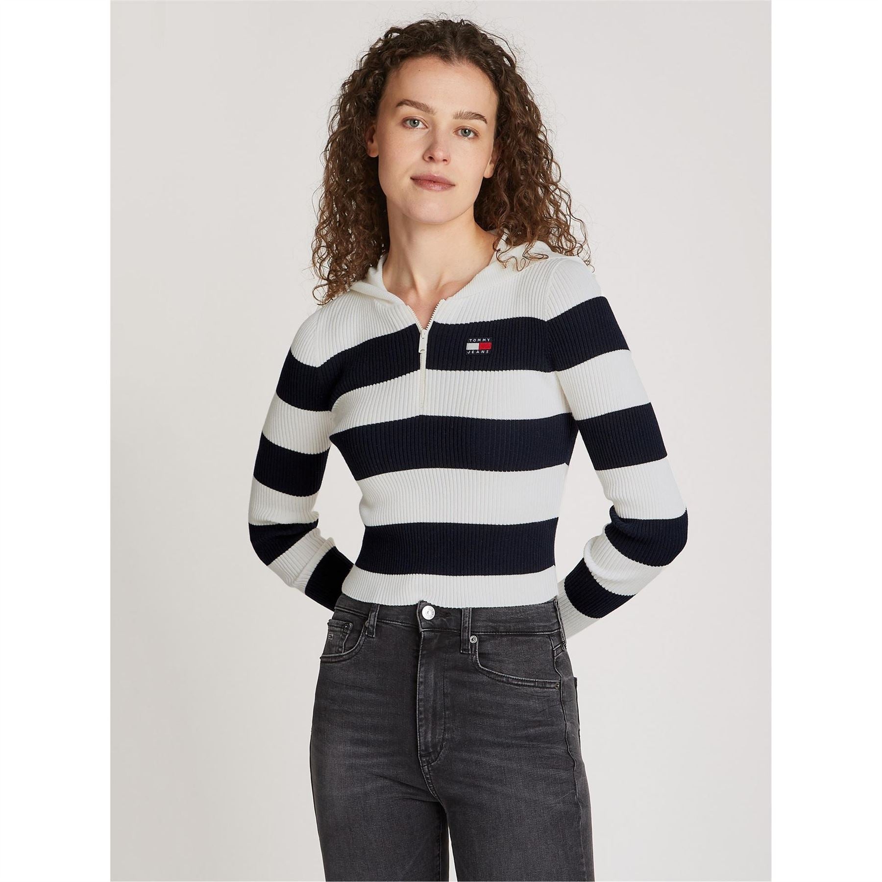 Tommy Jeans Stripe Quarter Zip Hood Sweater