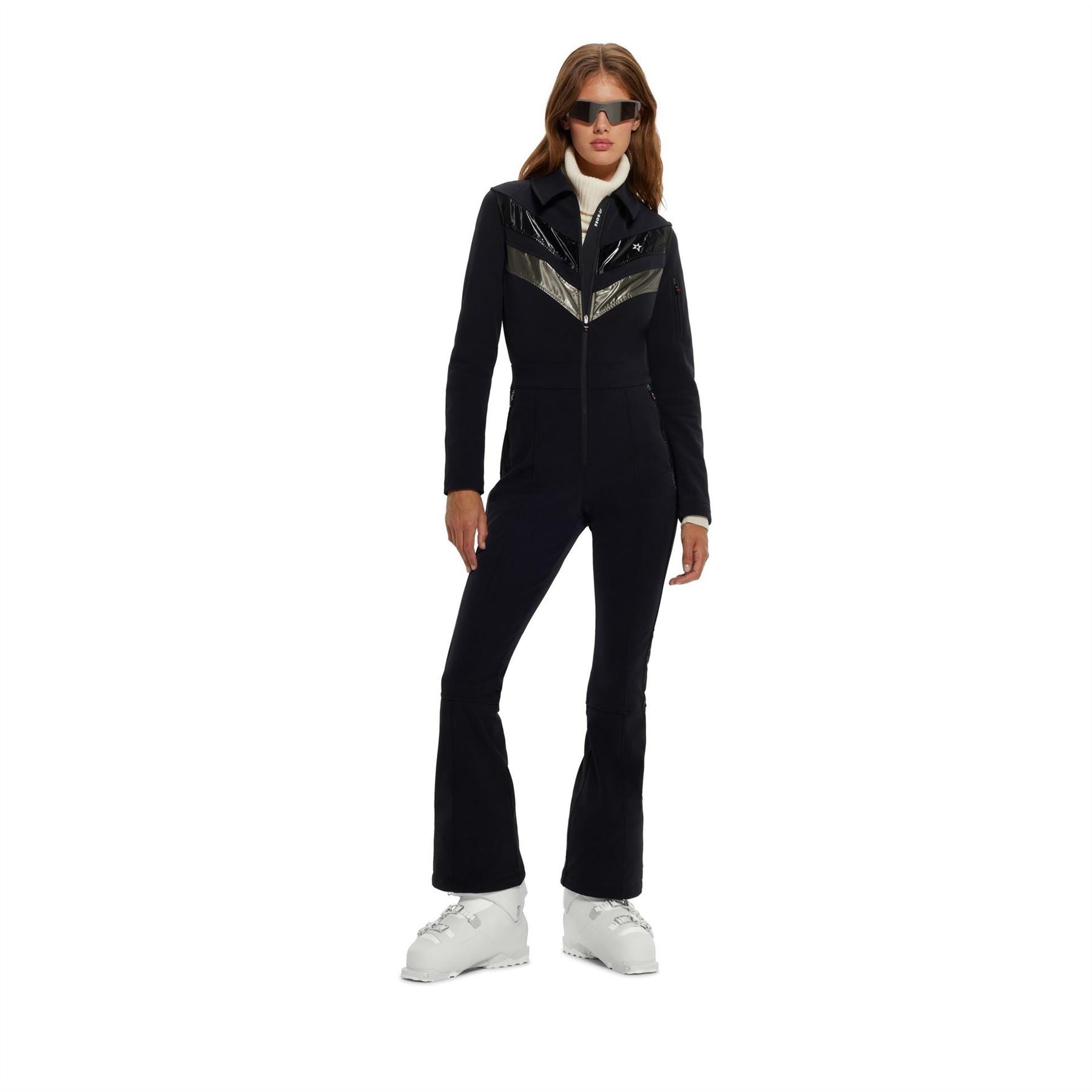 Boss Collared Neck Long Sleeve Solid Patterned Skisuit