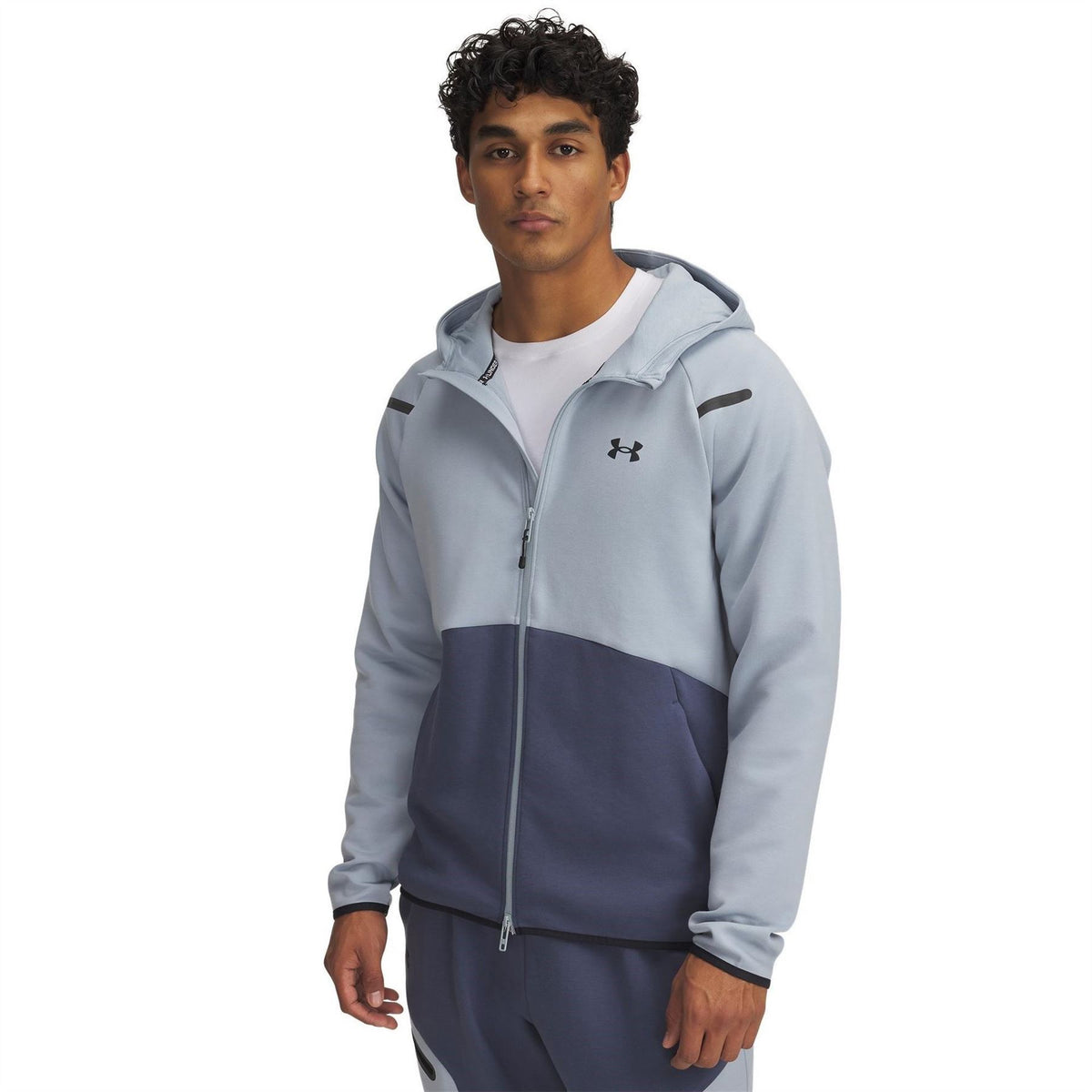 Under Armour Solid Patterned Hooded Neck Ribbed Cuff Full Zipper Sweat Jacket