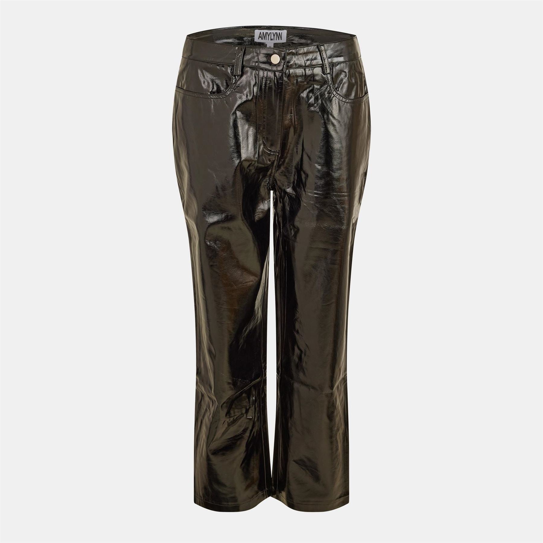 AmyLynn Vinyl Solid Patterned Straight Trousers