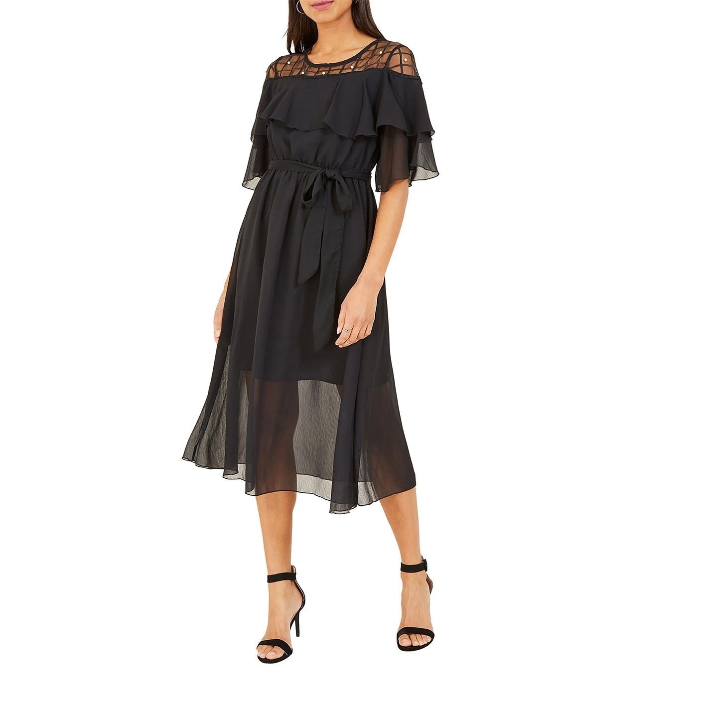 Yumi Frill Midi Dress In Black