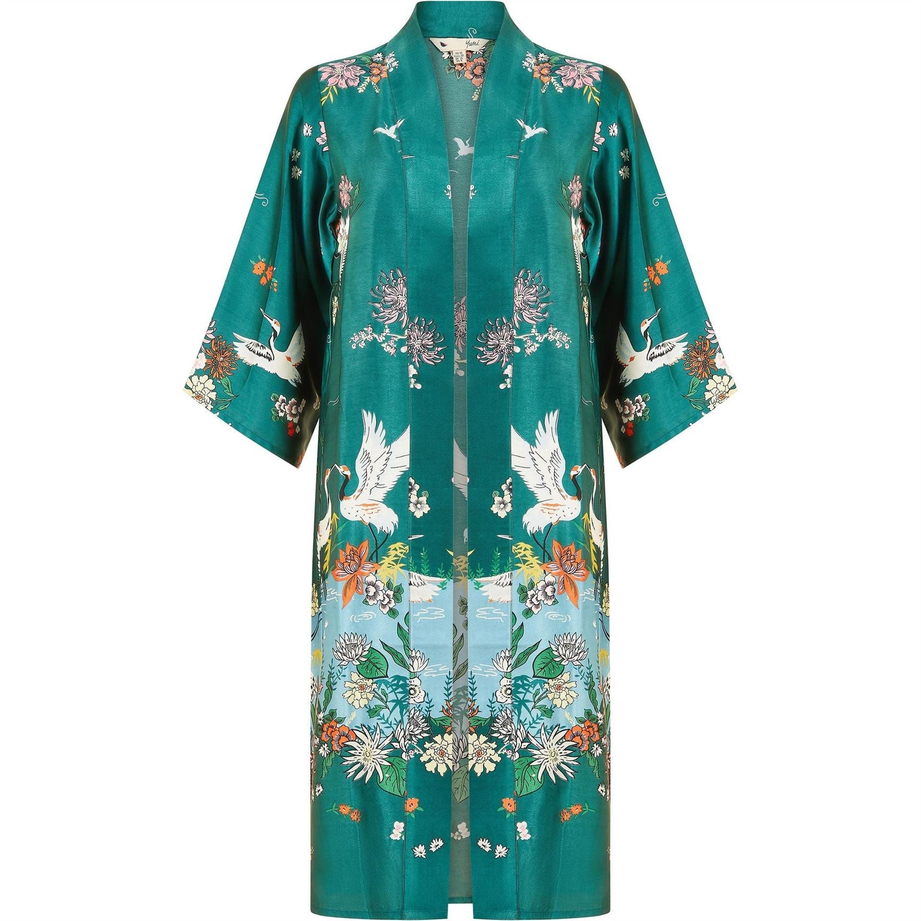 Yumi Satin Crane Border Kimono