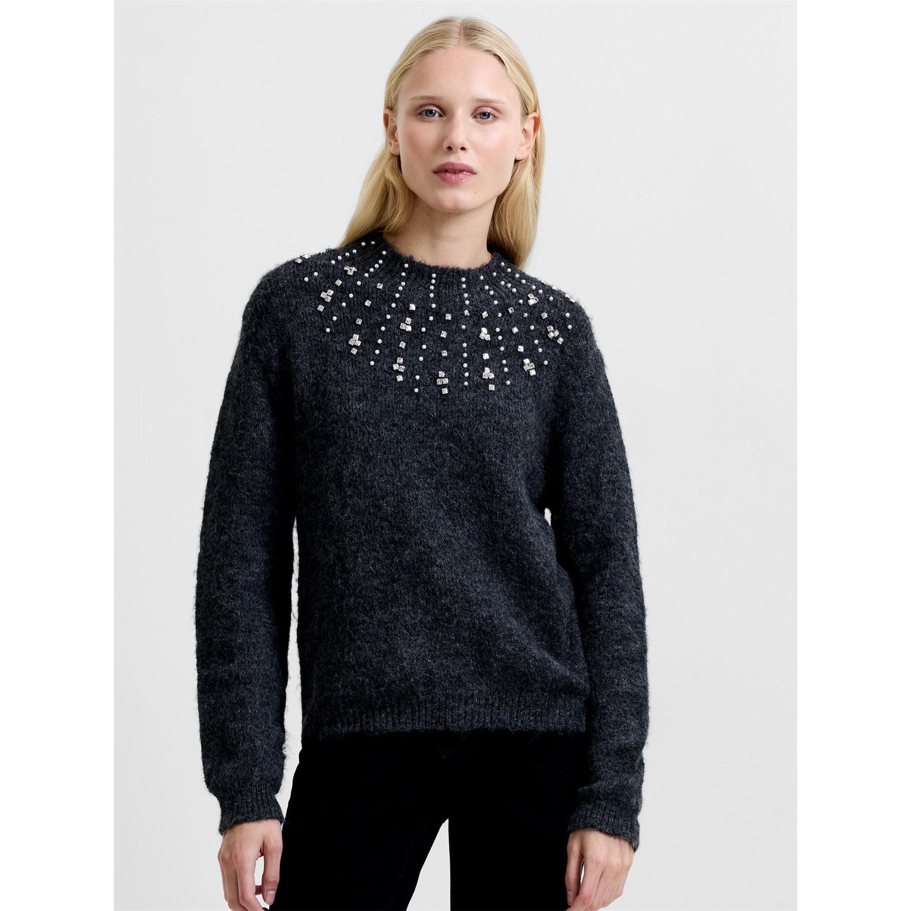 French Connection Tatiana Bead Crew Neck Long Sleeve Sweater