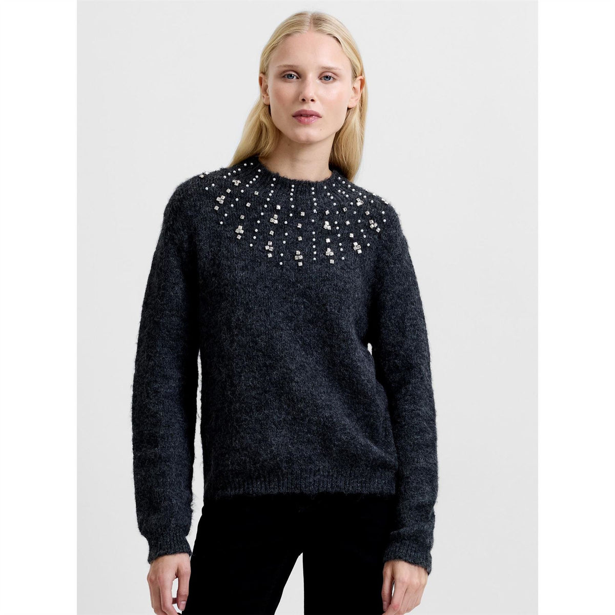 French Connection Tatiana Bead Crew Neck Long Sleeve Sweater