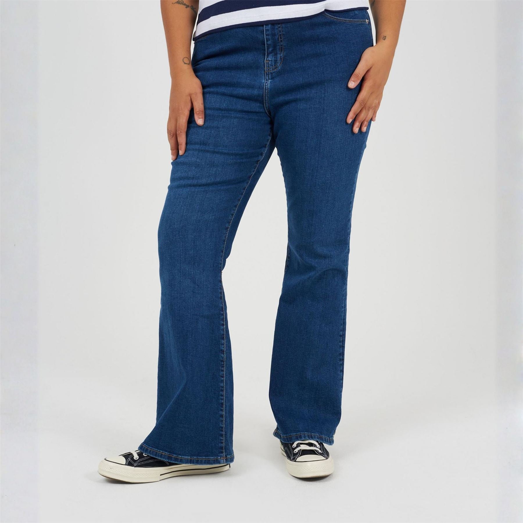 Brave Soul Womens Plus Size High Waisted Flared Jeans