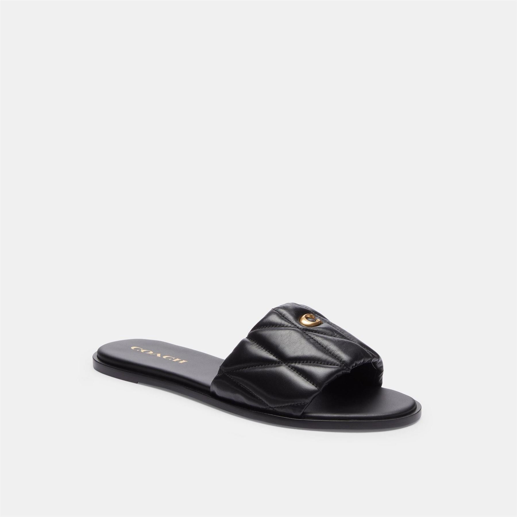 Coach Holly Quilted Leather Slip On Flat Sandals