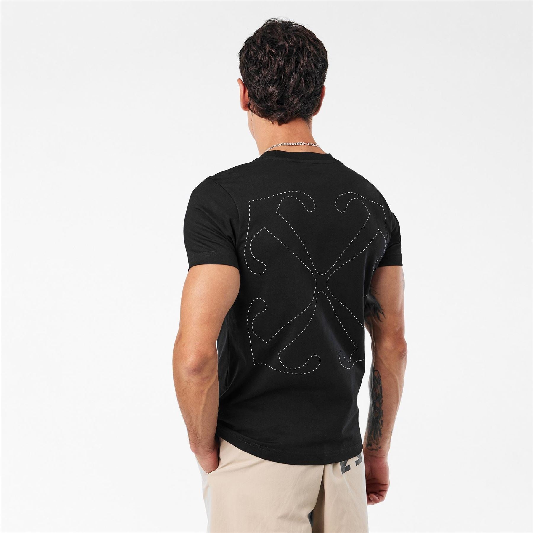 Off White Stitch Slim Fit Crew Neck Short Sleeve T-Shirt