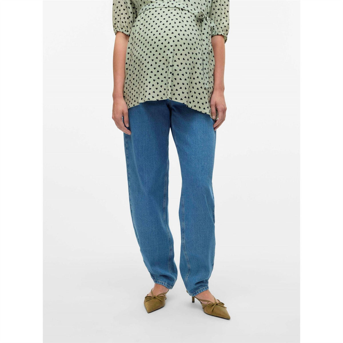 Mamalicious Solid Patterned Straight Hem Mom Jeans