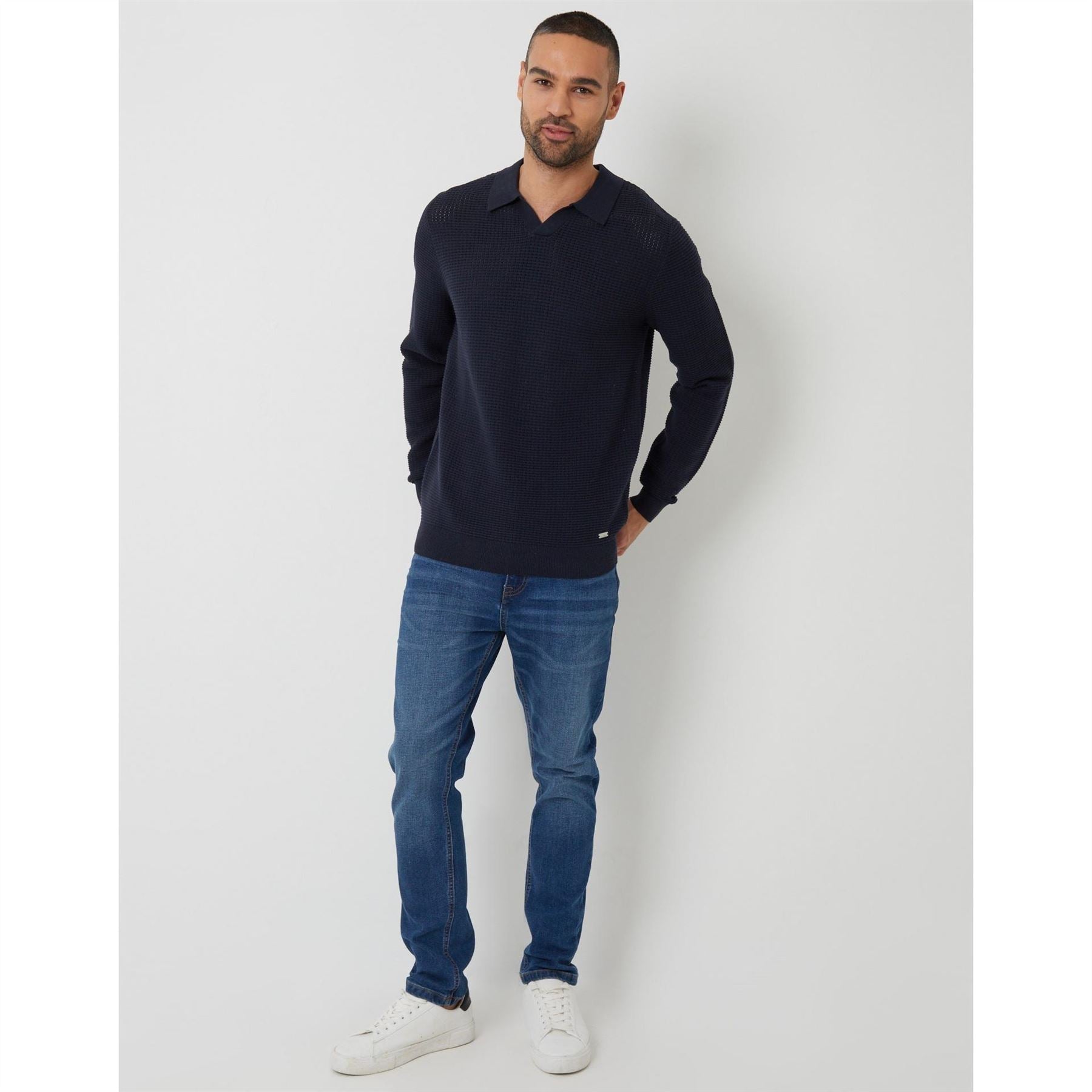 Threadbare Brockholes Long Sleeve Knitted Polo Shirt
