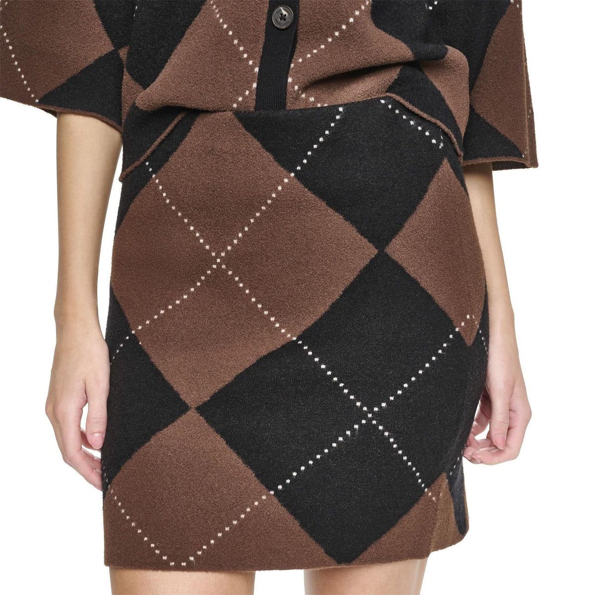 DKNY Fuzzy Argyle Short Skirt