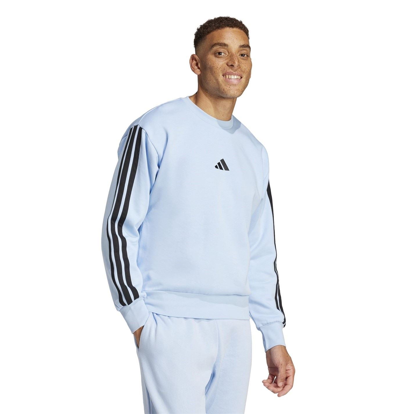adidas Mens Essentials Crew 3 Stripes Pullover Sweatshirt