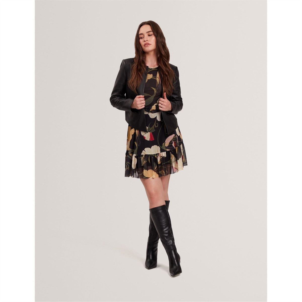 Ted Baker Mesh Crew Neck Three Quarter Sleeve Mini Dress