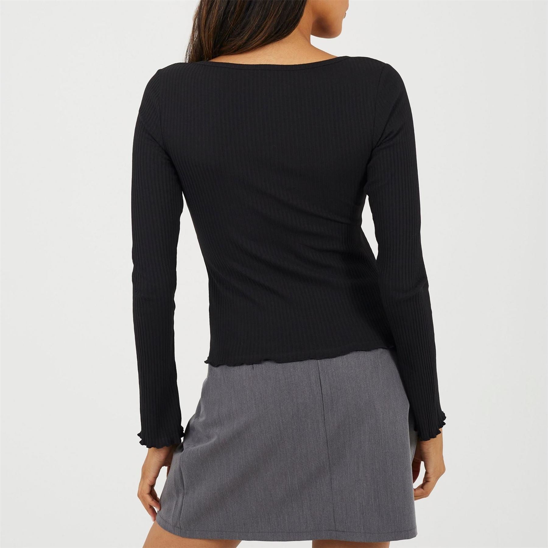 Brave Soul Womens Long Sleeve Scoop Neck Top With Bow Detail.