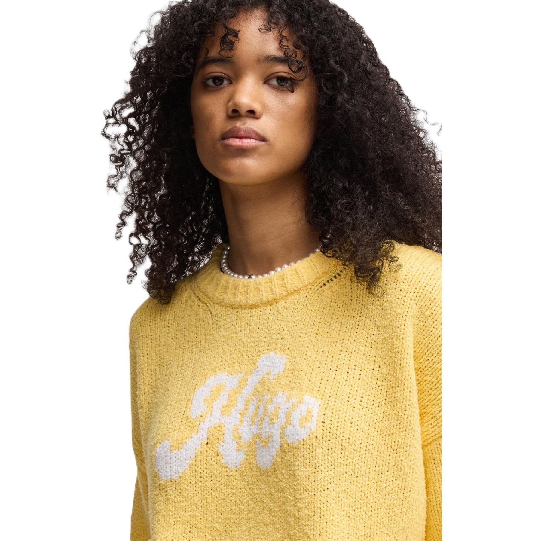 Hugo Lettering Crew Neck Ribbed Collar Long Sleeve Sweatshirt