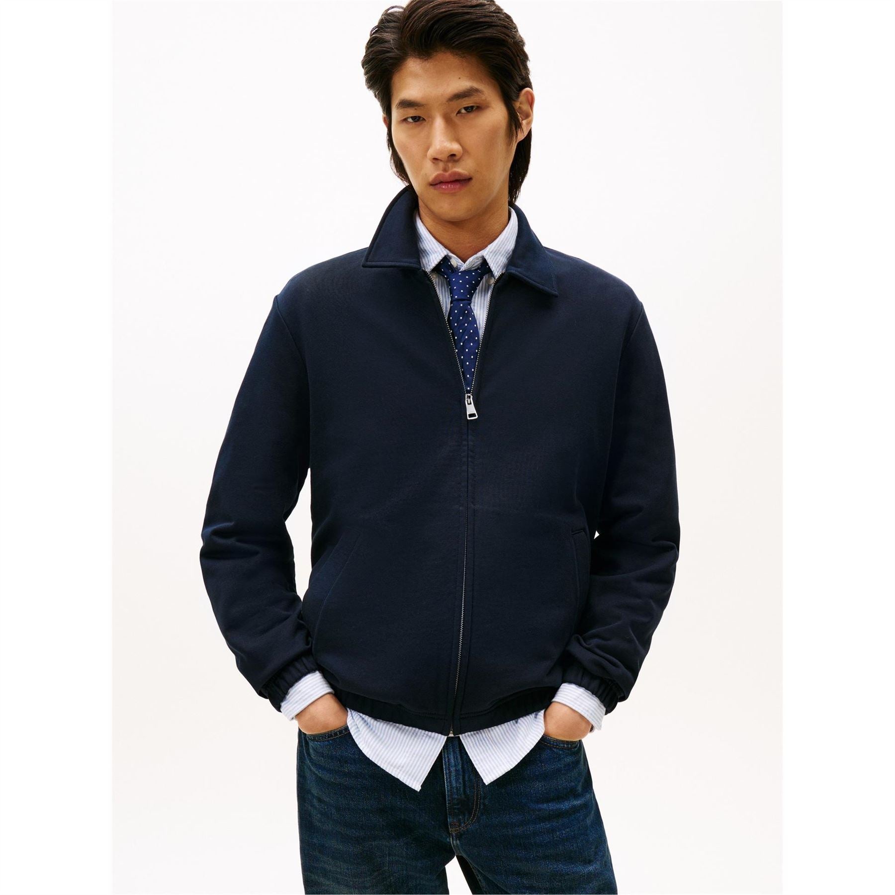 Tommy Hilfiger Terry Solid Patterned Harrington Jacket with Side and Zipped Pockets