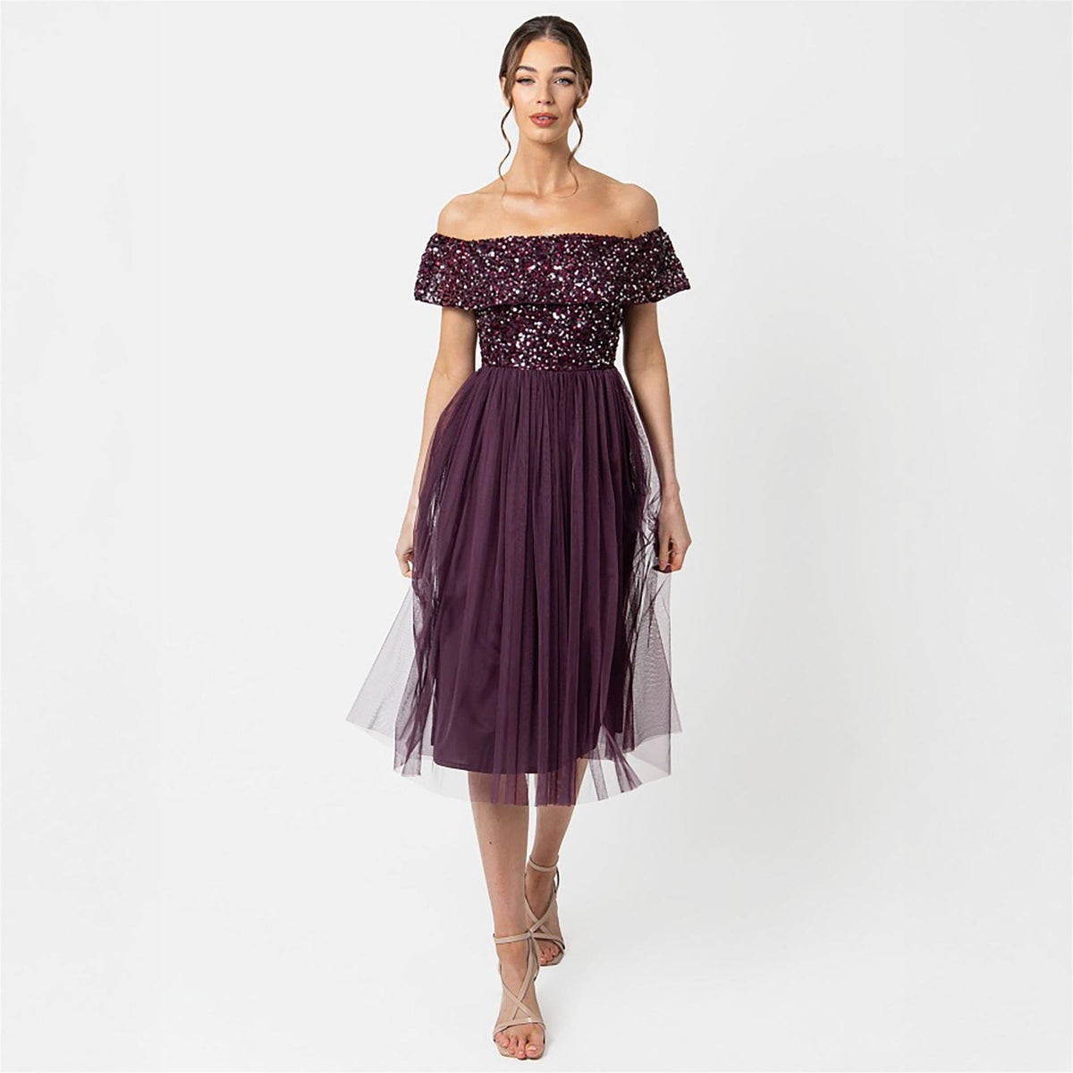 Maya Deluxe De Bardot Off The Shoulder Short Sleeve Midi Babydoll Dress