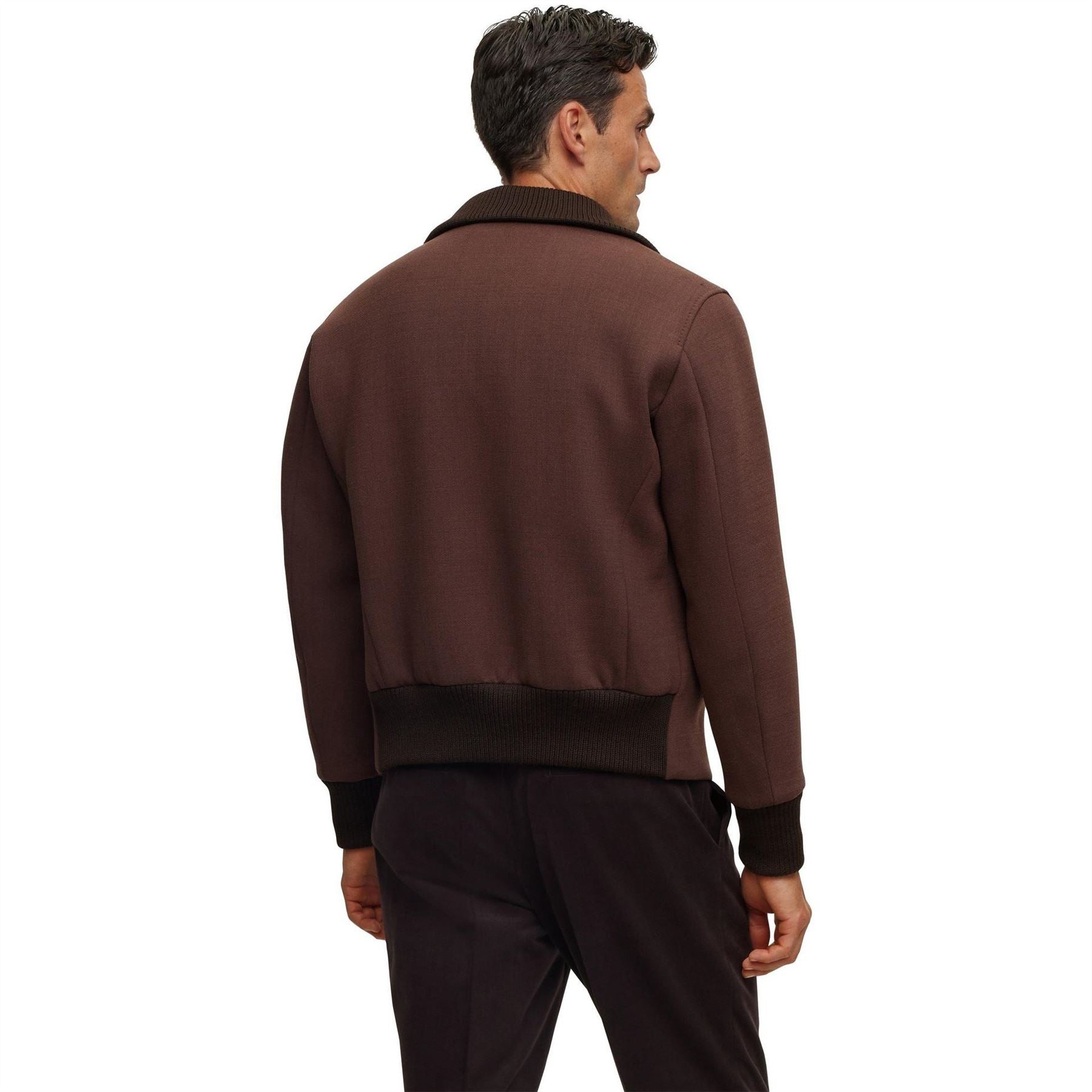 Boss Calim Solid Patterned Bomber Jacket with Ribbed Cuff