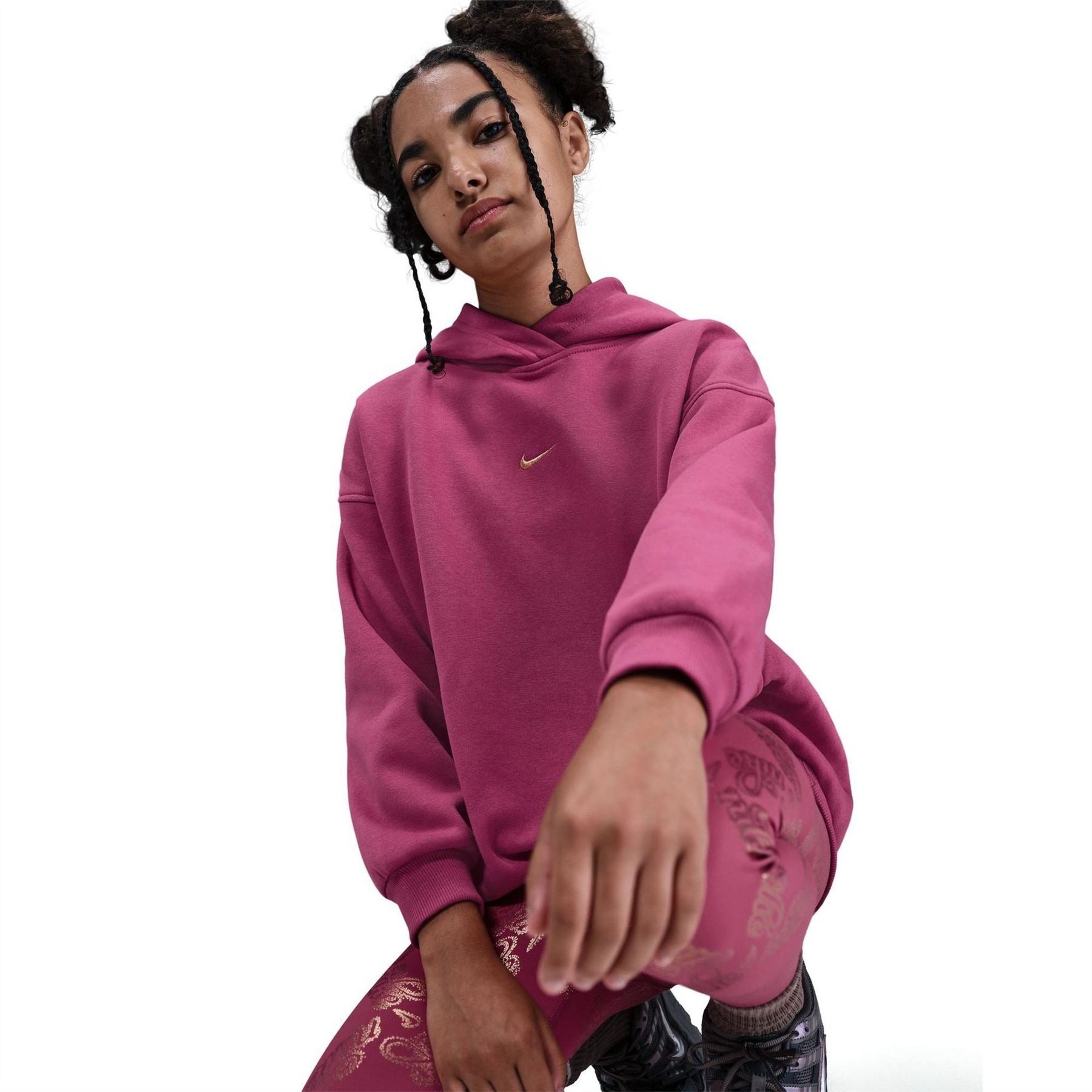 Nike Embroidered Hooded Neck Long Sleeve Drop Shoulder Sweatshirt