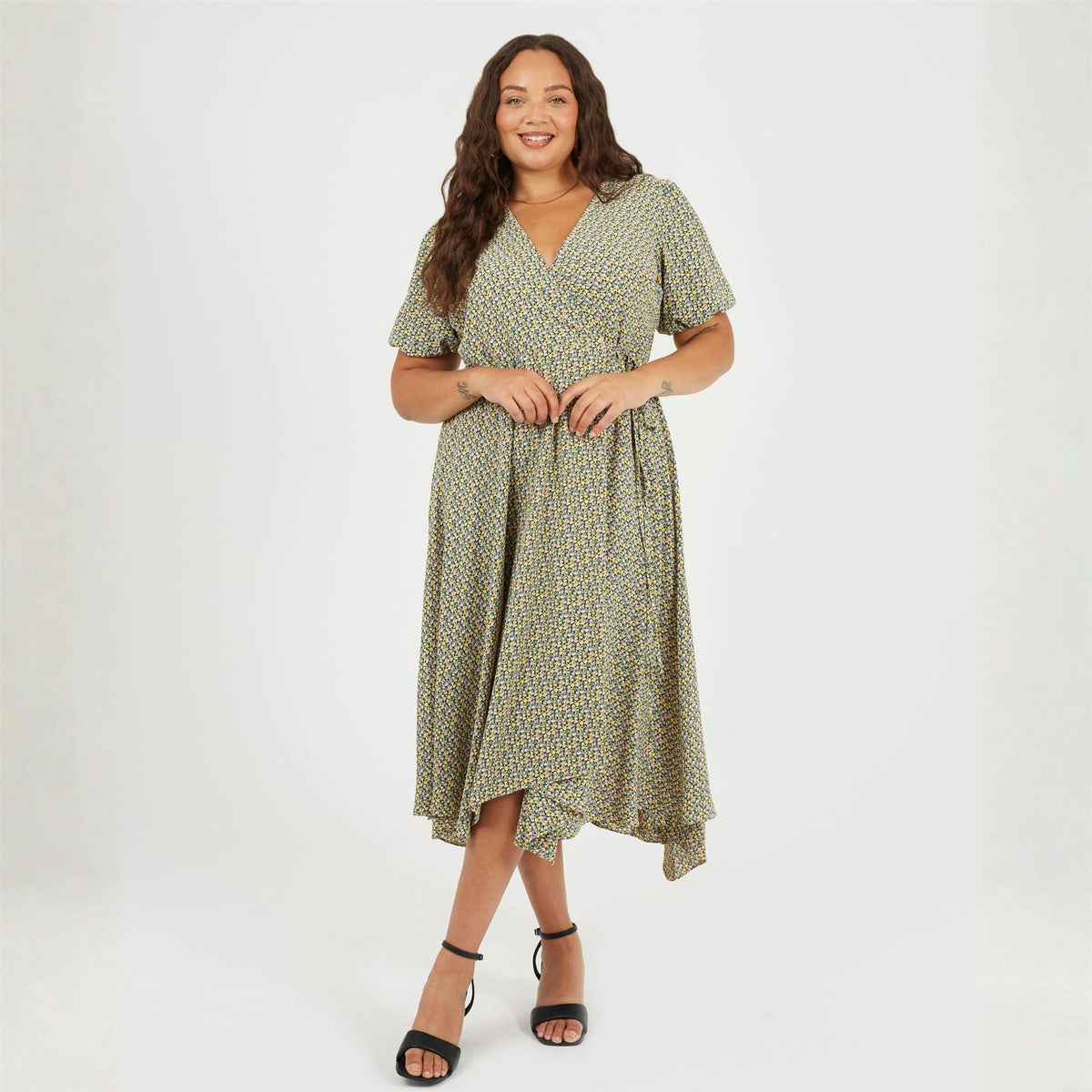 Brave Soul Plus Size Wrap Midi Dress With Floral Print
