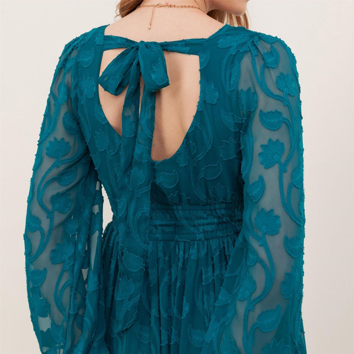 Lovedrobe Teal Floral Burnout Tie Back Maxi Dress With Asymmetric Split Hem