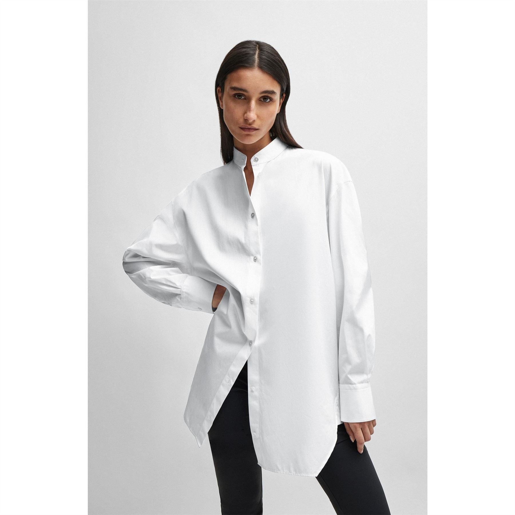 Boss High Neck Relaxed Fit Long Sleeve Blouse