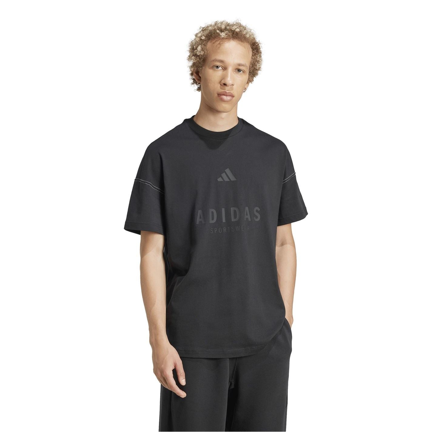 adidas Printed Logo Text Graphic Crew Neck Short Sleeve T-Shirt
