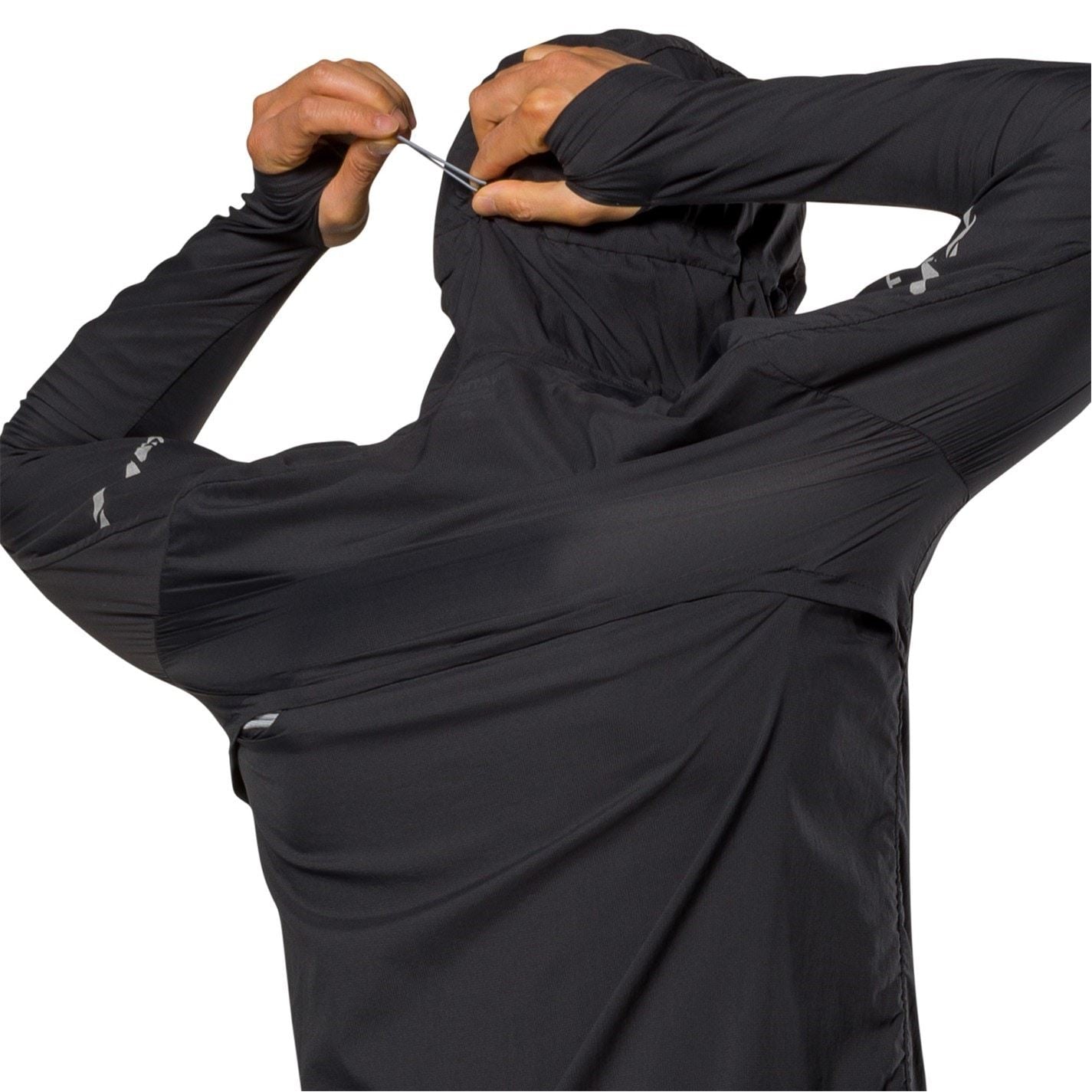 Nathan Stealth Solid Patterned Hooded Windbreaker with Zipped Pocket and Reflective Ribbon