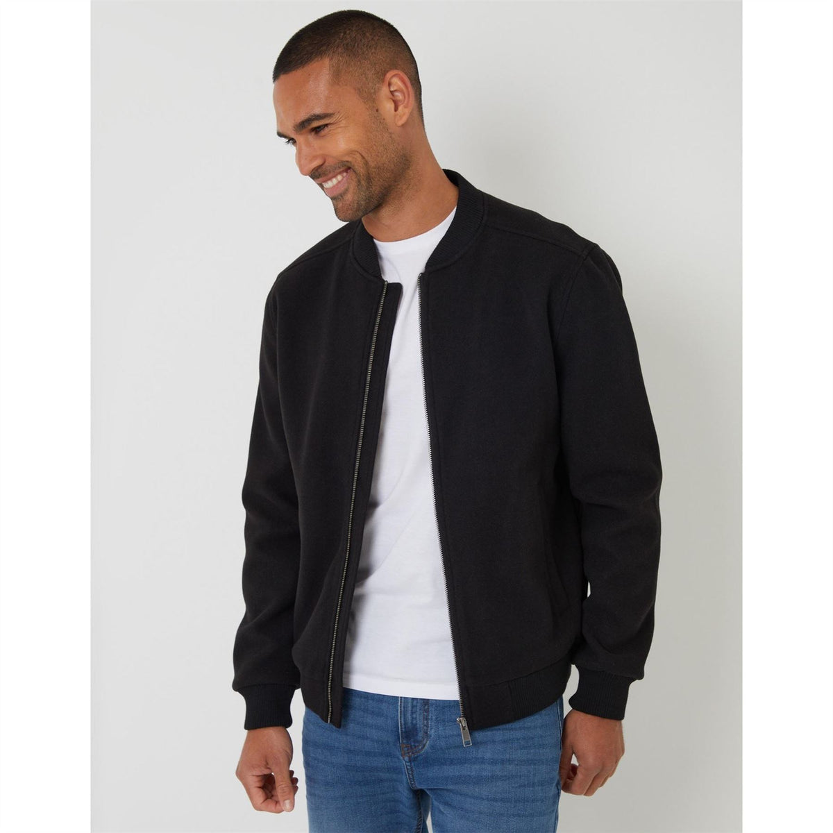 Threadbare Hama Solid Patterned Bomber Jacket with Ribbed Cuff