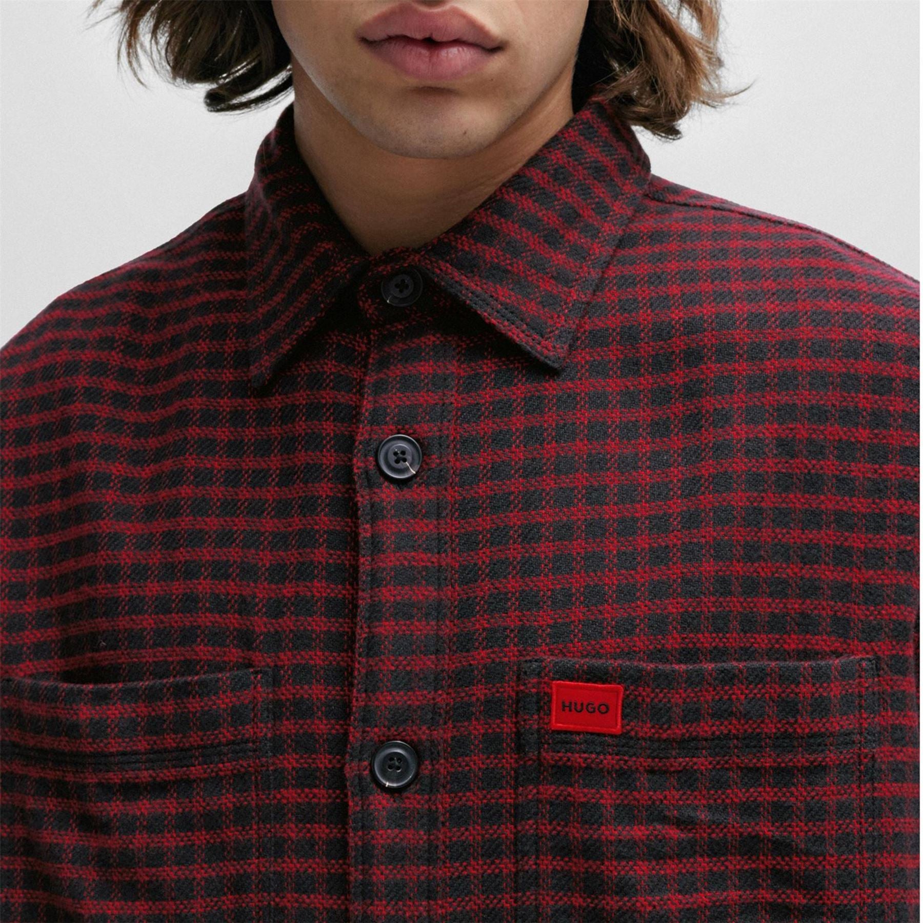Hugo  Oversized Checked Flannel Cotton Long Sleeve Overshirt