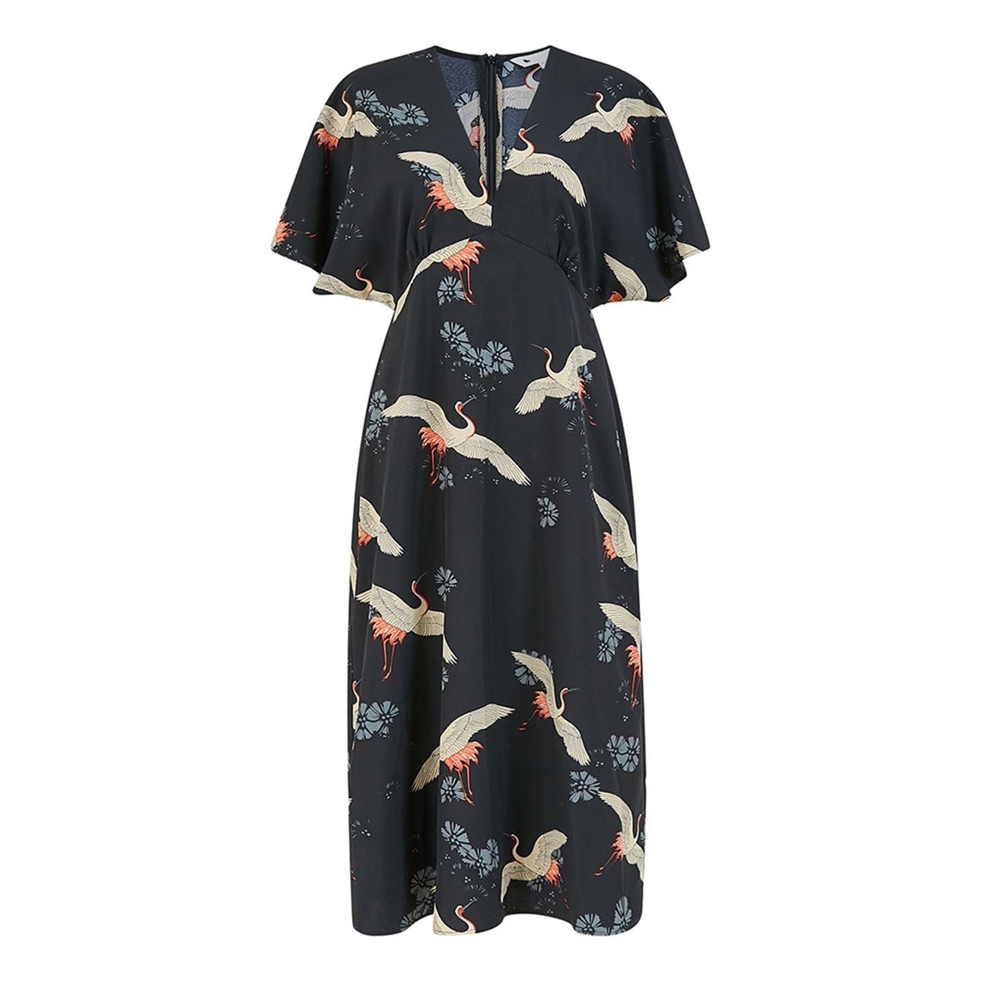 Yumi Crane Print Kimono Midi Dress