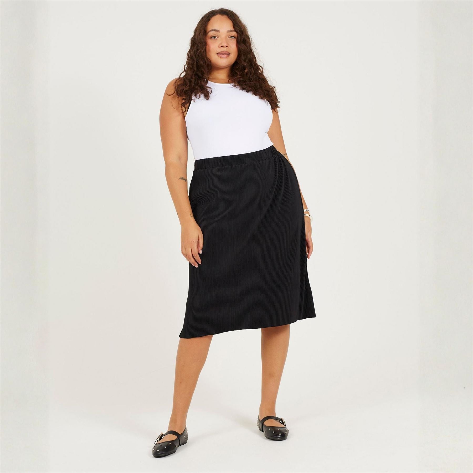 Brave Soul Womens Plus Size Plisse Midi Skirt