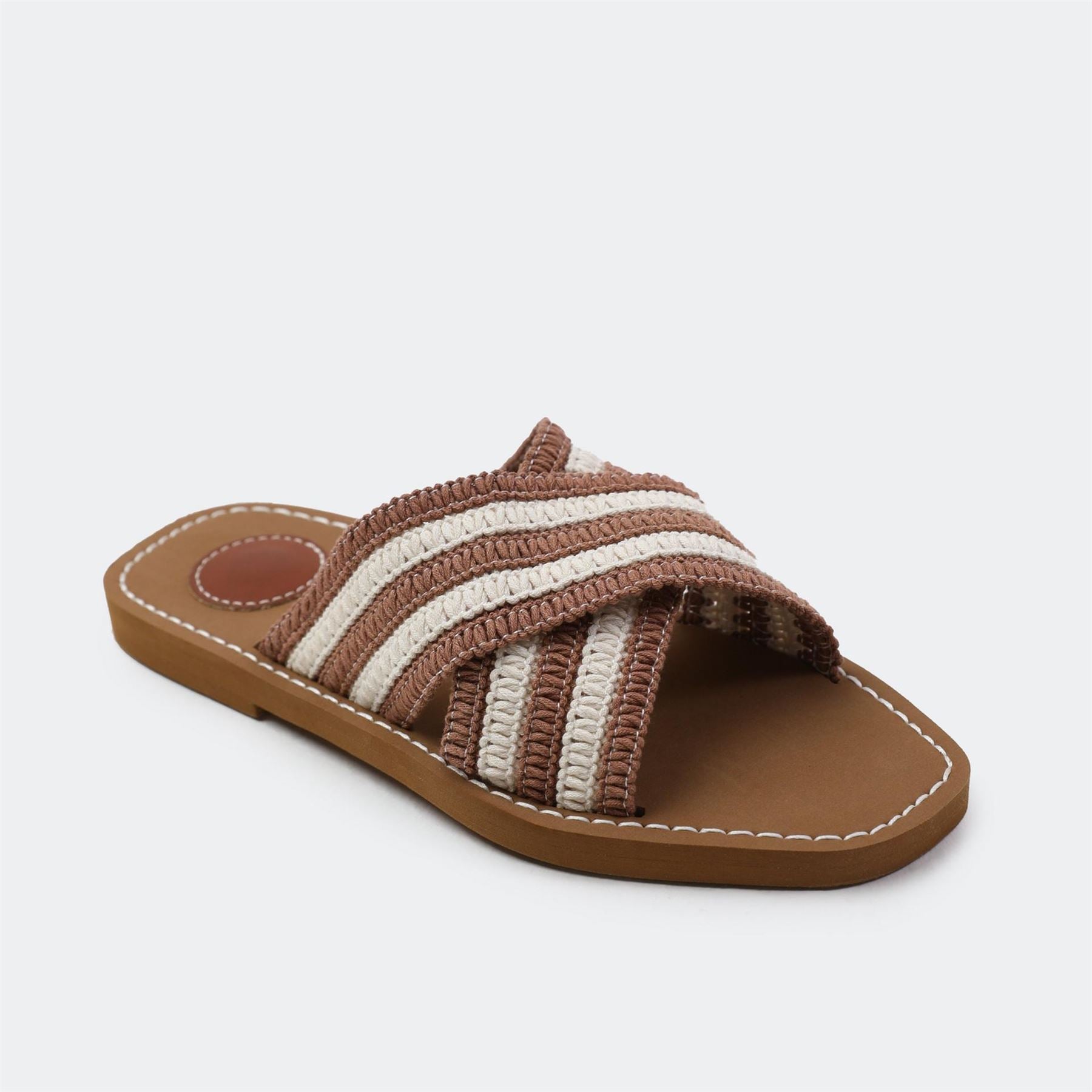 Wheres That From Woven Stripe Patterned Open Toe Slide Sandals