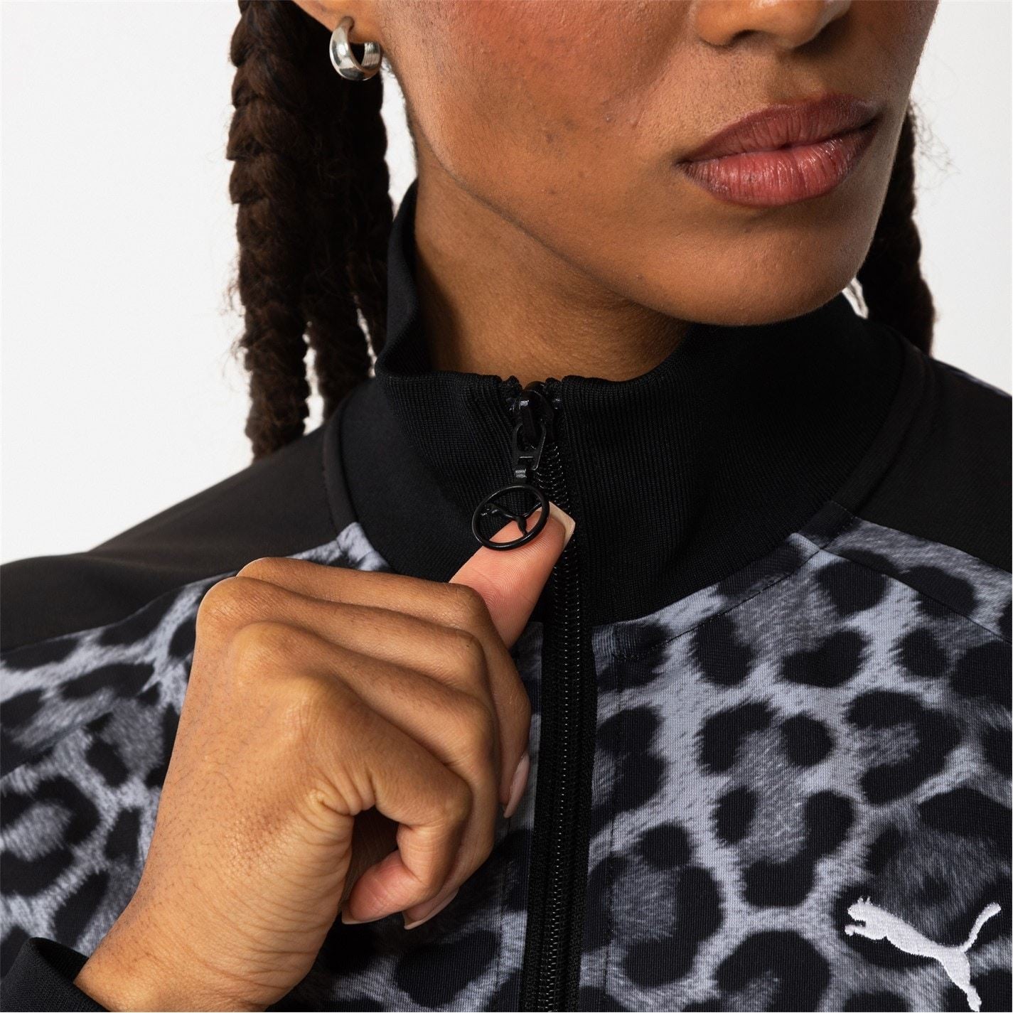 Puma Animal Patterned Mock Neck Ribbed Cuff Track Jacket