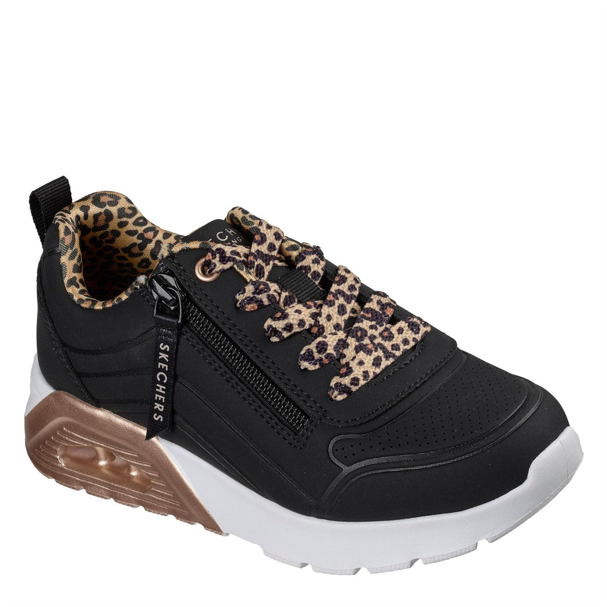 Skechers Duraleather W Metallic Heel Lace Up Low Top Trainers Girls